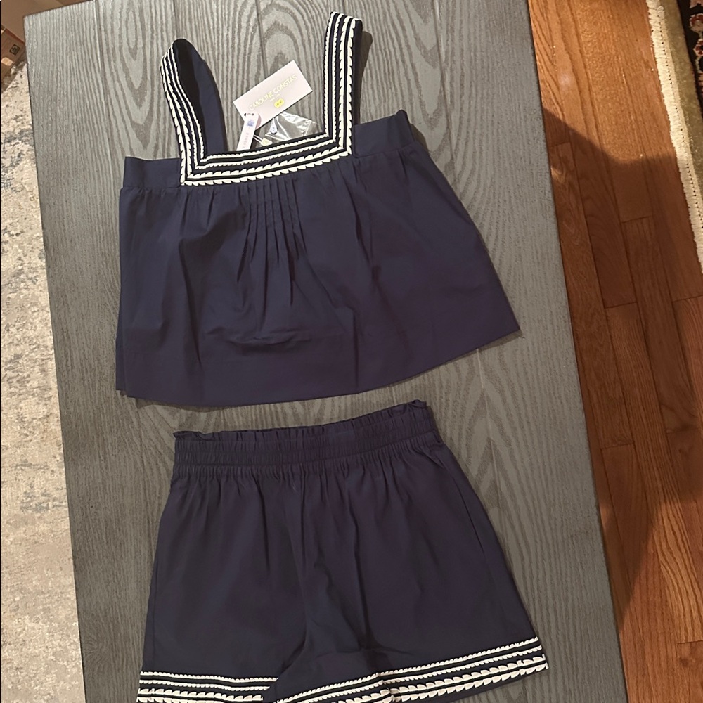 Caroline Constas Navy Two-Piece Tank & Short Set with White Trim